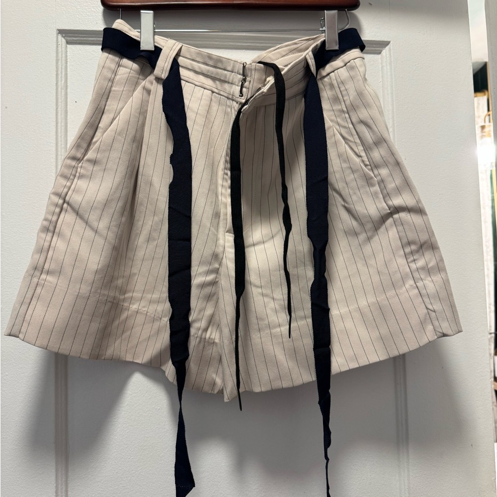 Free People Pleated‎ Pinstripe Shorts with Navy Ties